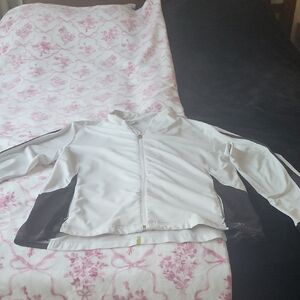 Women's White and Black Zip-Up Jacket